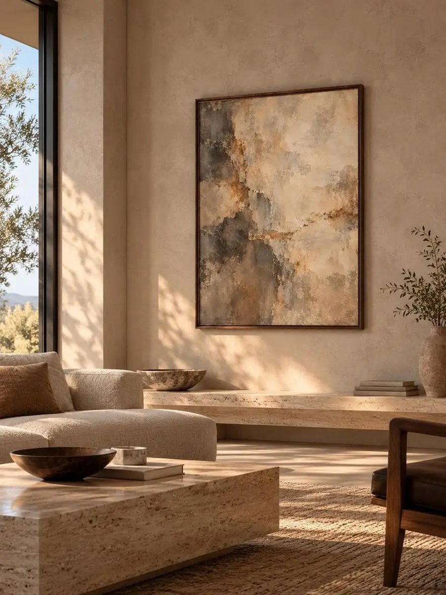 Neutral Abstract Framed Wall Art, Beige Taupe Plaster Texture Print, Minimalist Mineral Art