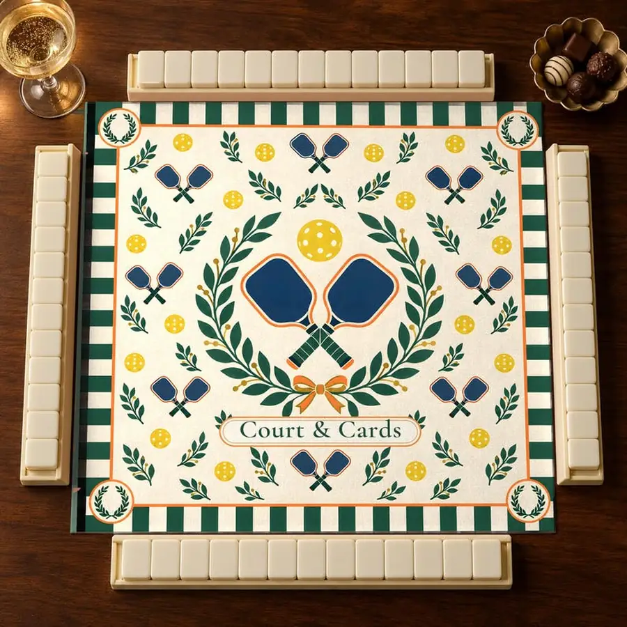 Pickleball Mahjong Mat, Crossed Paddles and Laurel, Personalized 31.5 or 20.9 Inch