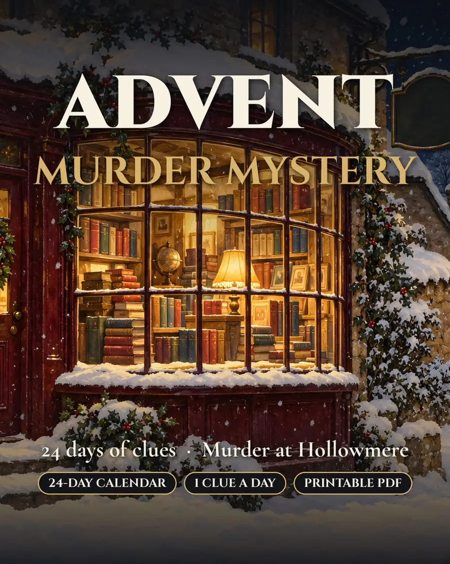Murder Mystery Advent Calendar, 24 Day Christmas Detective Game for Adults, Printable PDF