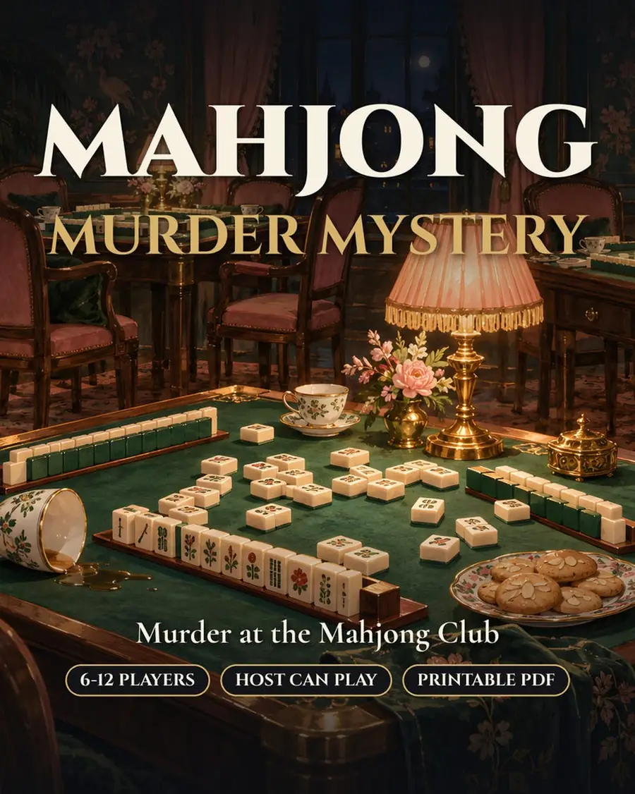 Mahjong Murder Mystery Party Game, Game Night for 6-12 Players, Host Can Play, Printable PDF