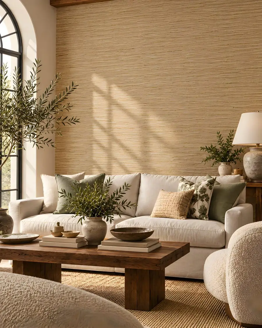 Faux Grasscloth Wallpaper, Natural Beige Woven Look, Neutral Organic Modern, Peel and Stick