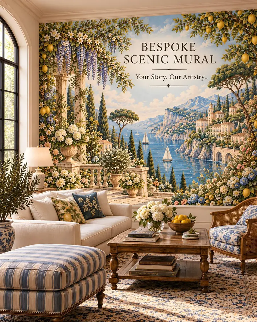 Custom Scenic Wall Mural from Your Photo, Bespoke Mediterranean Landscape Wallpaper